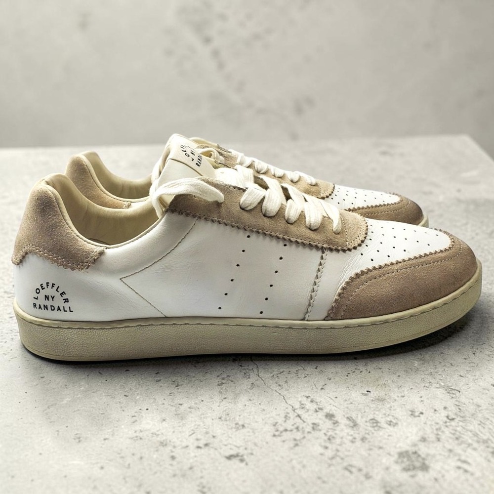 Loeffler Randall Womens Keeley White Leather Tan Suede Low Top Sneaker Size 10.5